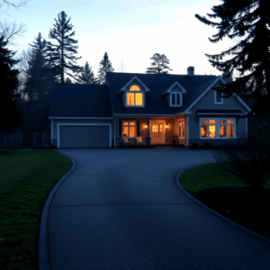 Quiet suburban drive at dawn, symbolizing calm and silence